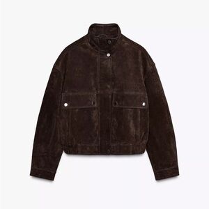 Zara Brown Real natural Suede bomber Jacket size S